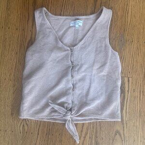 Texture & Thread Button-Front Tie Tank Top, "Telluride Stone", Size Small